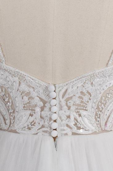 Glamorous V-neck Spaghetti Straps White Wedding Dress | A-line Sleeveless Tulle Lace Bridal Gowns_9