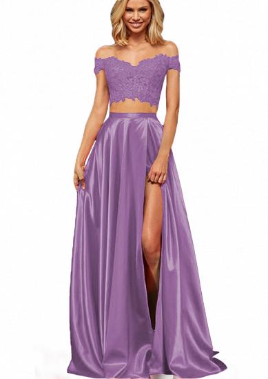 Sweetheart Burgundy Two pieces High Split Prom Dresses_13