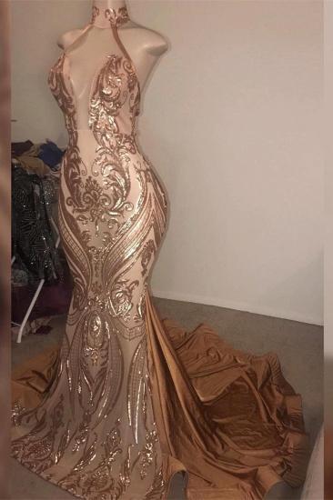 Gorgeous High neck Golden Mermaid Long Prom Dress Real Model Series