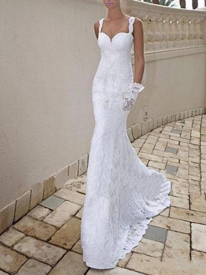 Sexy Plus Size Mermaid Wedding Dress Scoop Lace Taffeta Chiffon Sleeveless Bridal Gowns with Sweep Train_2