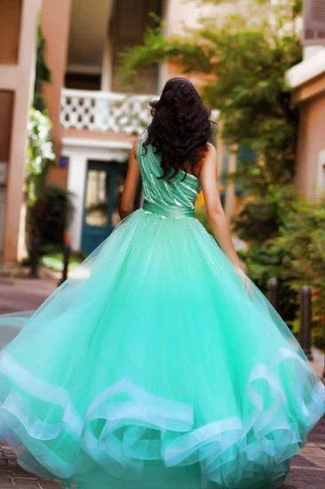 One Shoulder Crystal Green Organza Prom Dress A-Line Custom Made Floor Length Evening Dress_2