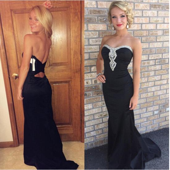 Strapless Black Mermaid Evening Dress Beaded 2022 Prom Dresses with Open Back_2