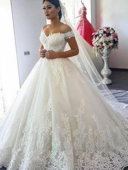 Chic Off The Shoulder Ball Gown Wedding Dresses | Lace Appliques Sweetheart Bridal Gowns_3