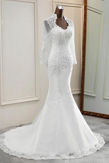 TsClothzone Elegant Long Sleeves Lace Mermaid Wedding Dresses Appliques White Bridal Gowns with Beadings_6
