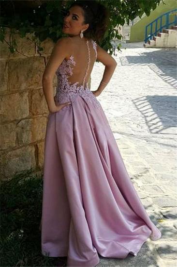 Buttons Sleeveless Appliques Pink A-Line Delicate Prom Dress_2