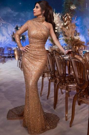 Glamorous Hign-Neck One-Shoulder Sequins Mermaid Evening Gown_1