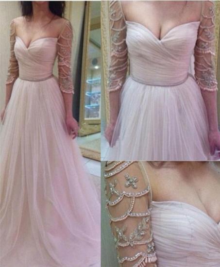 A-Line Sleeves Tulle Ruffles Delicate Sweetheart Beadings Prom Dresses