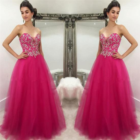 Sweetheart Hot Pink 2022 Prom Dresses Sexy Sleeveless Tulle Beads Sequins Fuchsia Evening Gown_3