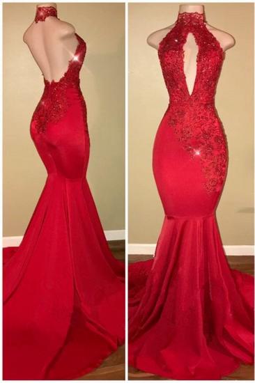 Halter Backless Sexy Prom Dresses with Lace Appliques Mermaid Sleeveless 2022 Evening Gown_1