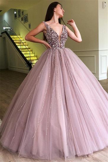 Stunning Ball Gown Tulle Beading Straps Sleeveless Prom Dress_1
