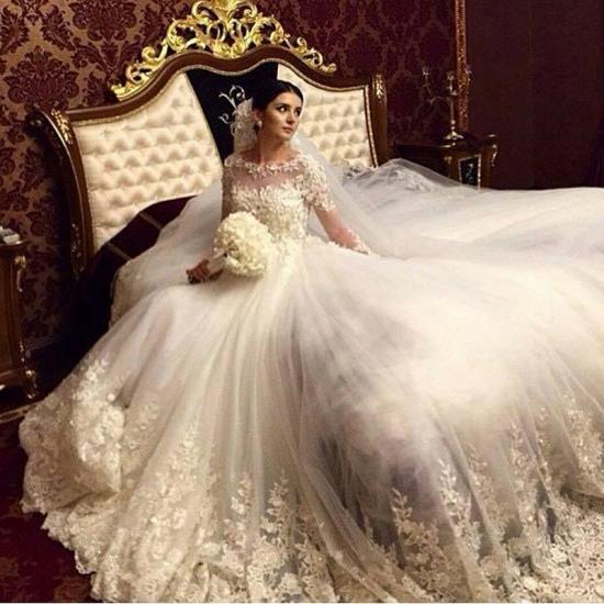 Atemberaubende Royal Wedding Dresses Vintage lange Applikationen Sleeved Arabisch Brautkleider_3