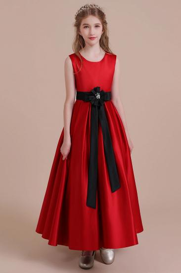 Modest Satin A-line Flower Girl Dress | Elegant Sleeveless Little Girls Dress for Wedding