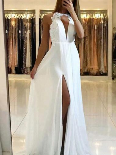 Elegant A-line Chiffon Evening Dresses 2022 | Open Back Side Slit Prom Dress_4