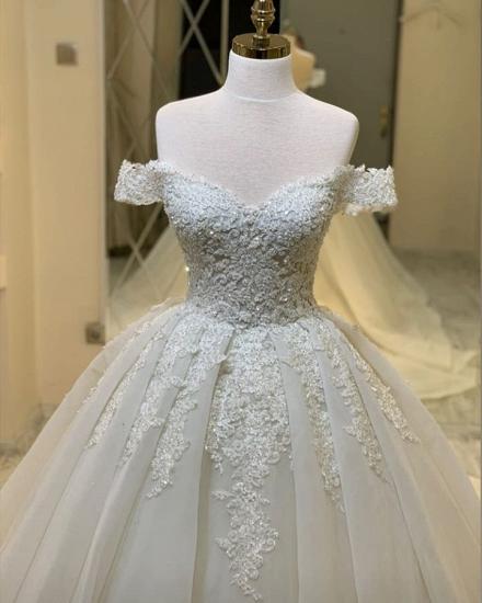 luxurious Off Shoulder  Appliques A-line Ball Gowns Princess Bridal Gowns_4