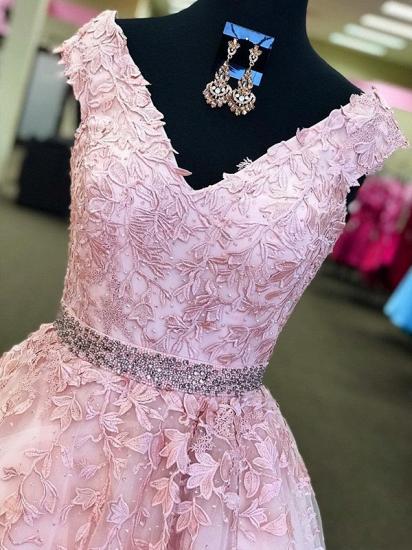 Amazing Pink Off-the-Shoulder Prom Dresses | Applique Crystal Sleeveless Evening Dresses with Belt_2