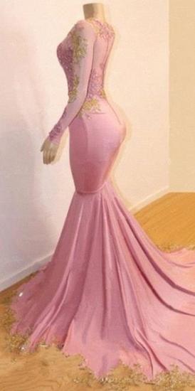 Pink Appliques Long Sleeves Prom Dresses | Gorgeous Mermaid Evening Gowns_4