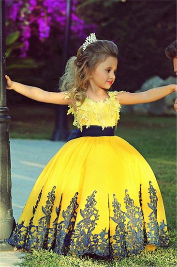 Little Princess Yellow Ball Gown Girls Pageant Dress Cute Flower Girl Dress with Black Lace_1