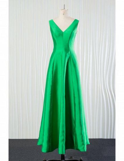 Long Green Satin V Neck Bridesmaid Dress_1
