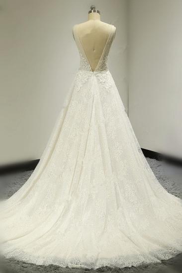 TsClothzone Sexy Tulle Deep-V-Neck Lace Wedding Dress Sleeveless Appliques Pearls Bridal Gowns On Sale_3