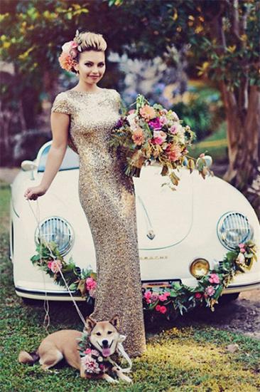 Sparkly Gold Sequins Wedding Party Dresses Floor Length Open Back Bridesmaid Dress_1