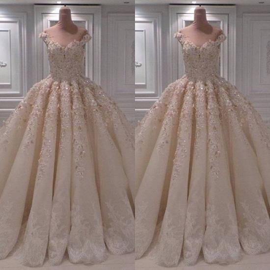 Luxury Sweetheart Ball Gown Lace Appliques Wedding Dresses_2