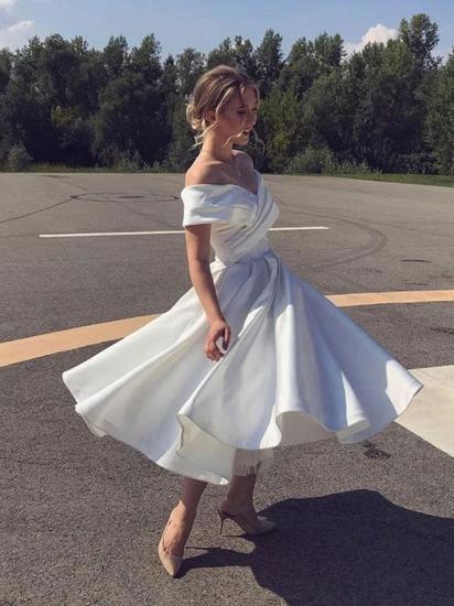 Einfache A-Linie kurzes Brautkleid | Kurzes Brautkleid aus Satin_2