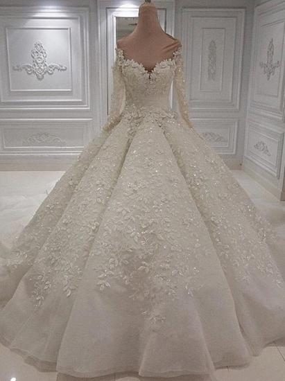 Charming Long Sleeve Lace Appliques Bridal Gowns | Ball Gown with Zipper Button Back Wedding Dress_4