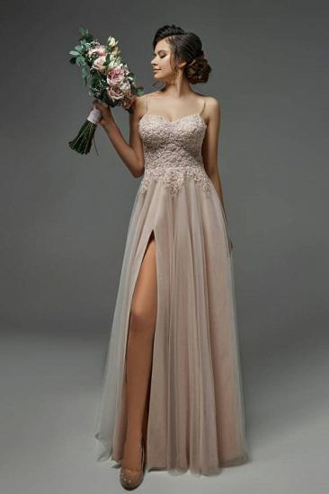 Charming Spaghetti Straps Lace Appliques  Evening Dress with Side Slit