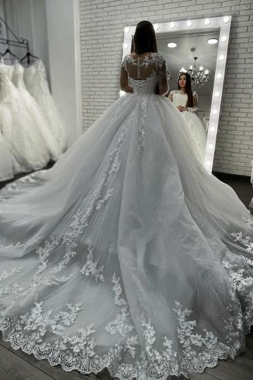 Long Sleeves Lace Appliques Tulle Wedding Gown White Garden Aline Spring Bridal Gown_4
