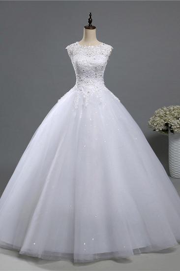 TsClothzone Chic Jewel Tulle Sequined Wedding Dress Sleeveless Appliques Beadings Bridal Gowns On Sale_4