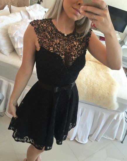 Gorgeous Black Lace Short Little Party Dress Illusion Sleeveless 2022 Homecoming Dresses