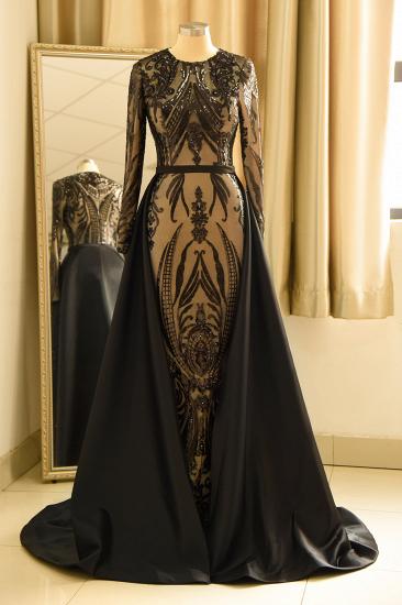 Luxury Round neck Black Sequined Overskirt Prom Dress_2