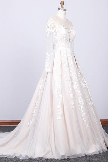Gorgeous Longsleeves Jewel A-line Wedding Dress | White Appliques Lace Bridal Gowns_3