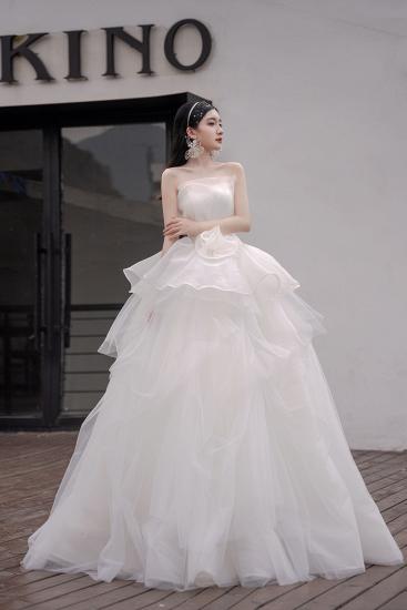 Women White Long A Line Satin Bridal Gowns Wedding Dress_2