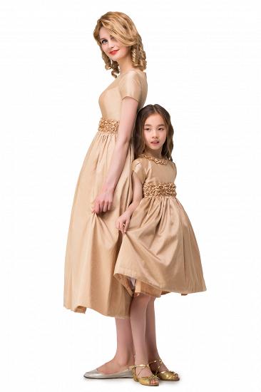HAZEL | A-line Satin Jewel Short Sleeves Knee Length Mother Daughter Dresses_5
