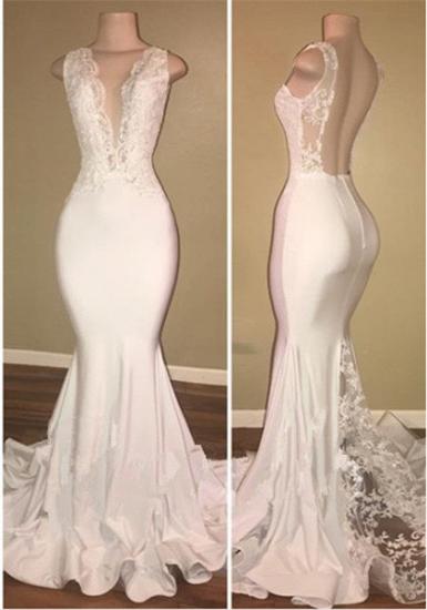 Elegant White Lace Evening Dress Mermaid Lace Backless Party Gowns