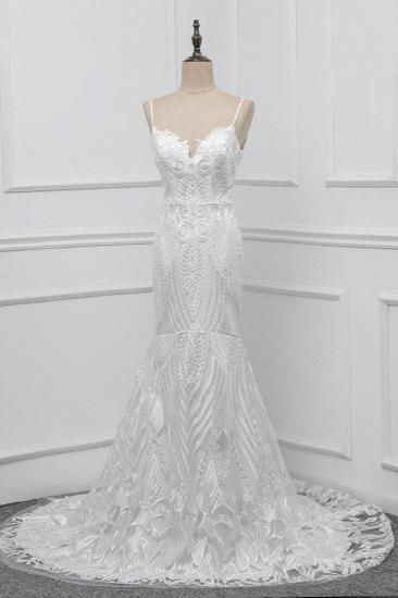 TsClothzone Chic Spaghetti Straps V-Neck White Wedding Dresses Appliques Sleeveless Bridal Gowns On Sale