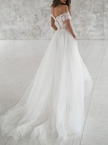 Off The Shoulder Sweetheart Tulle Lace White Wedding Dresses_2