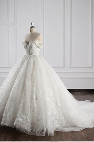 TsClothzone Luxus-Ballkleid Off-the-Shoulder-Tüll-Spitze-Hochzeitskleid Applikationen Ärmellose Brautkleider im Angebot_4