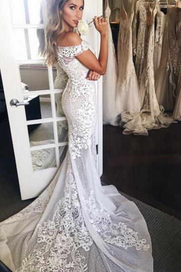 Gorgeous Off The Shoulder White Mermaid Wedding Dress Tulle_3