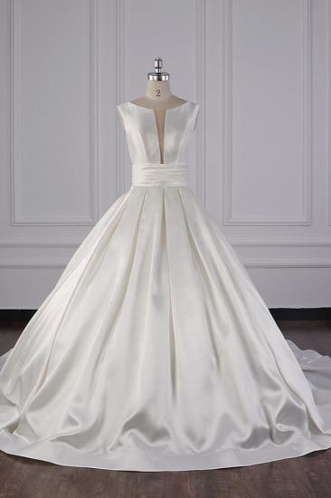 TsClothzone Simple Jewel White Satin Wedding Dress Sleeveless Ruffles Bridal Gowns On Sale_1