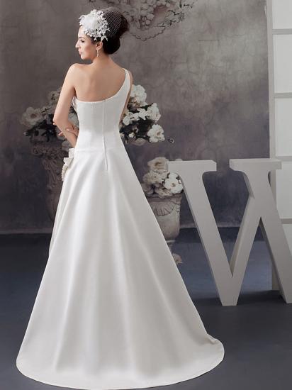 A-Line Wedding Dress One Shoulder Satin Spaghetti Strap Bridal Gowns with Sweep Train_4