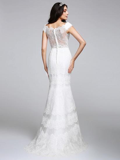 Romantisches Meerjungfrau-Hochzeitskleid mit V-Ausschnitt, durchgehender Spitze, Flügelärmeln, sexy, rückenfreien Brautkleidern, Illusionsdetail_2