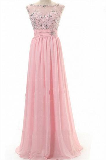 Bateau A-Line Chiffon Evening Dresses 2022 Floor Length Prom Gowns with Beadings_1