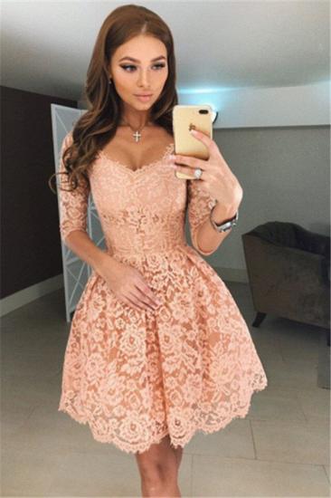 V-neck Half Sleeves Homecoming Dresses Cheap 2022 Short Lace Hoco Dress Online