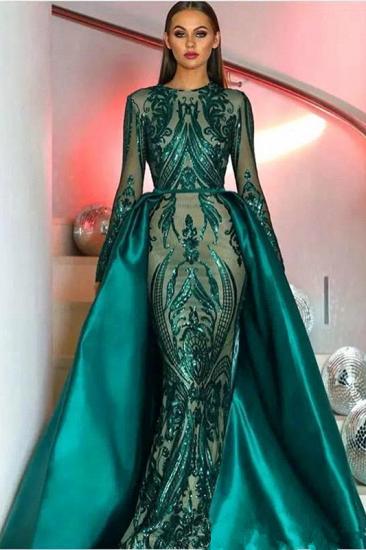Emerald Green Long sleeves Mermaid Prom Dress with detachable Train_1