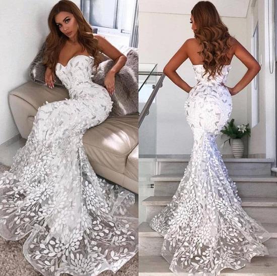 Open Back Leaf Appliques Sexy Prom Dresses | Mermaid Sweetheart Evening Dress_4