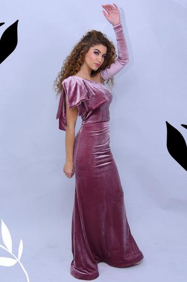 Elegant One-shoulder Long Sleeve Aline Prom Dress｜velvet Prom Dress_3