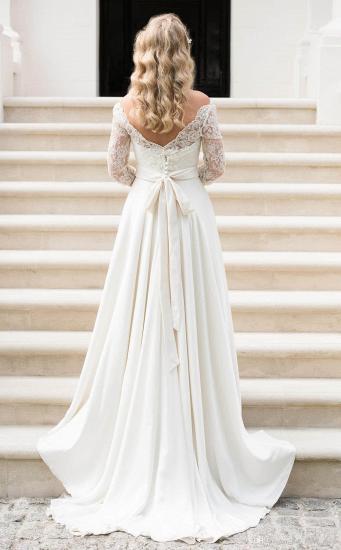 A Line Half Sleeve Lace Wedding Dress | Off Shoulder V Back Bohemian Bridal Gown_3