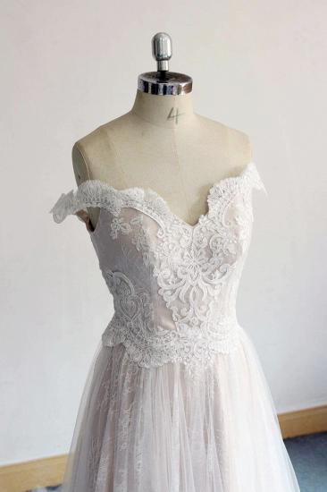 Wunderschönes schulterfreies Hochzeitskleid mit Herzapplikationen | A-Linie Spitze Rüschen Brautkleider_4